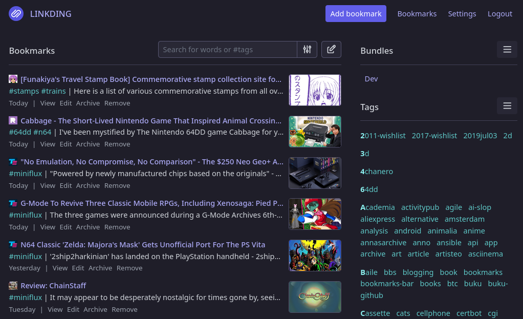 Dashboard inicial de Linkding